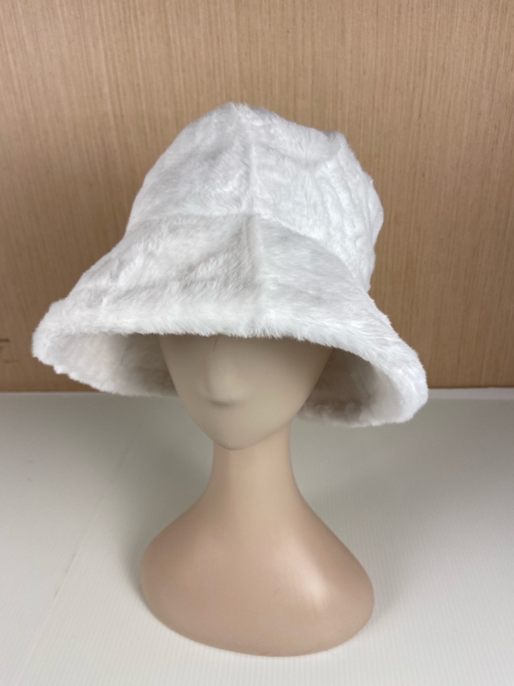 White Faux Fur Bucket Hat Plush Winter Cozy Soft Fluffy